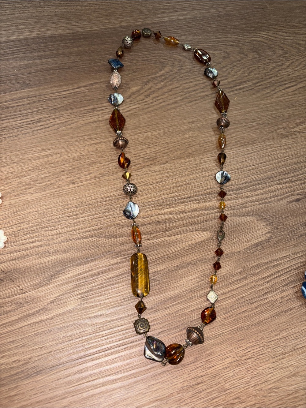 Unbranded Beaded Necklace Womens OS Brown Silver Good Amber Tone Long Strand